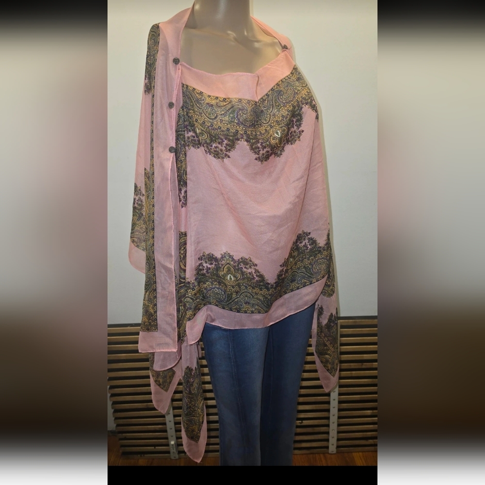 Pink Paisley Print Poncho -OS